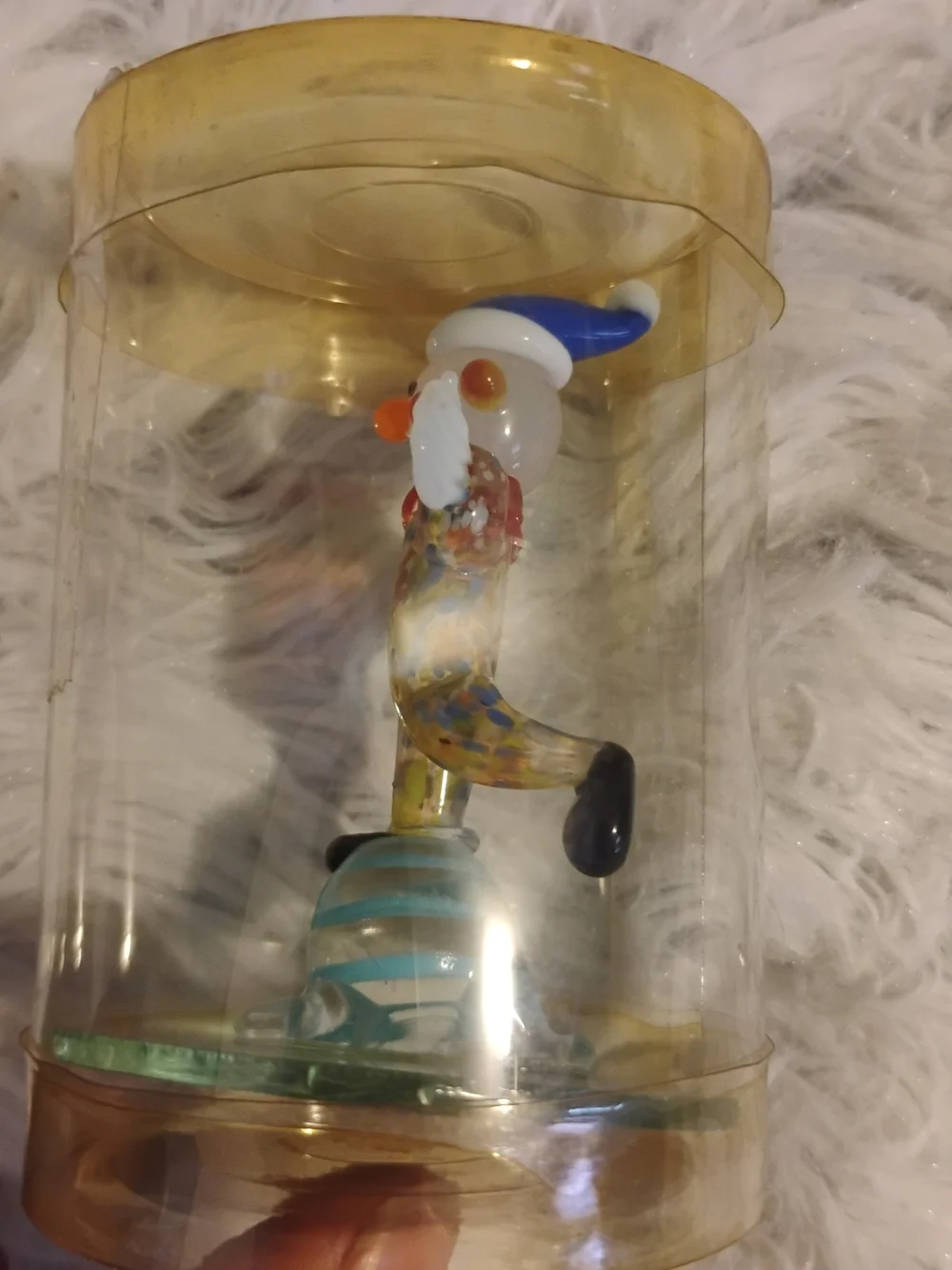 Murano Multicolor Glass Clown Figurine with Blue Base
